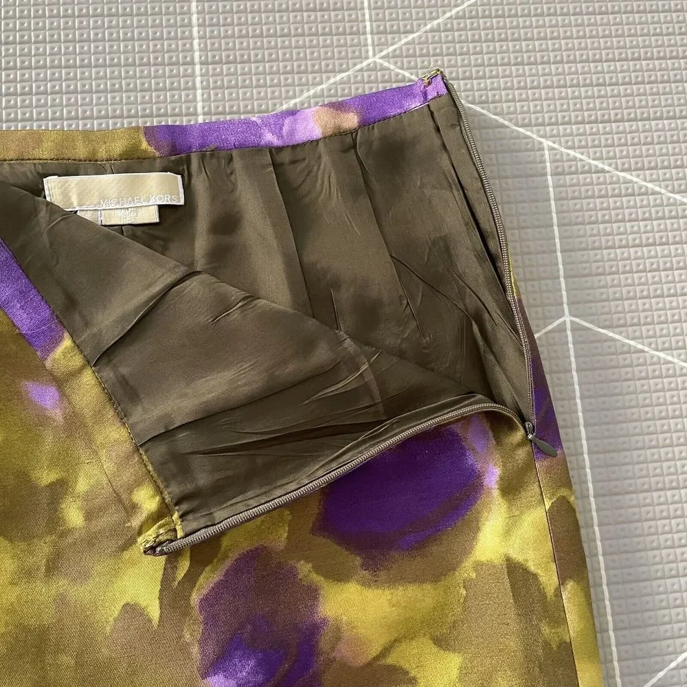 Michael Kors Silk‎ Wool Blend Pencil Skirt Sz 4 Gardenia Floral Print